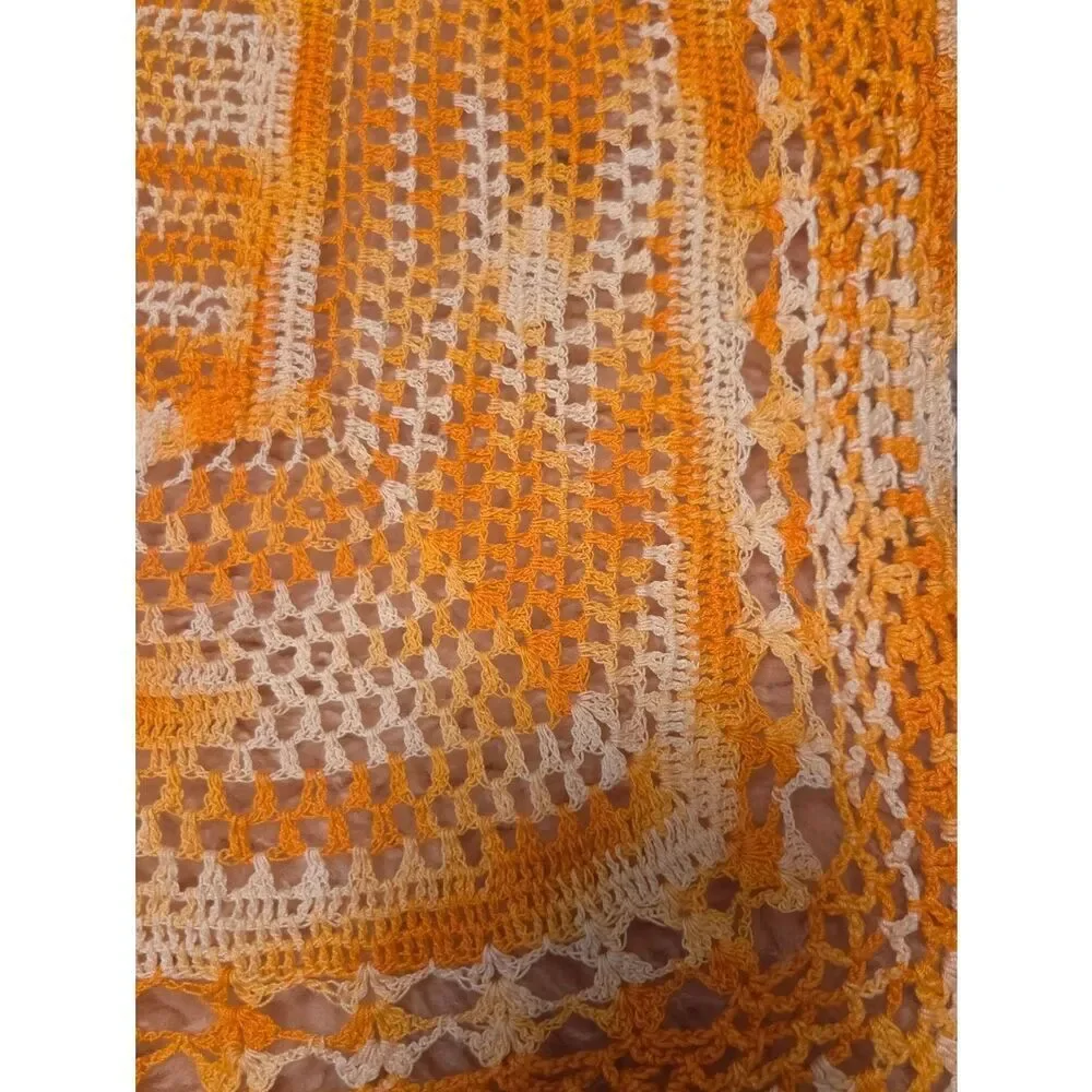 Vtg Unbranded Handmade YellowOrangeWhite CottonCrocheted Rectangle Doily 26